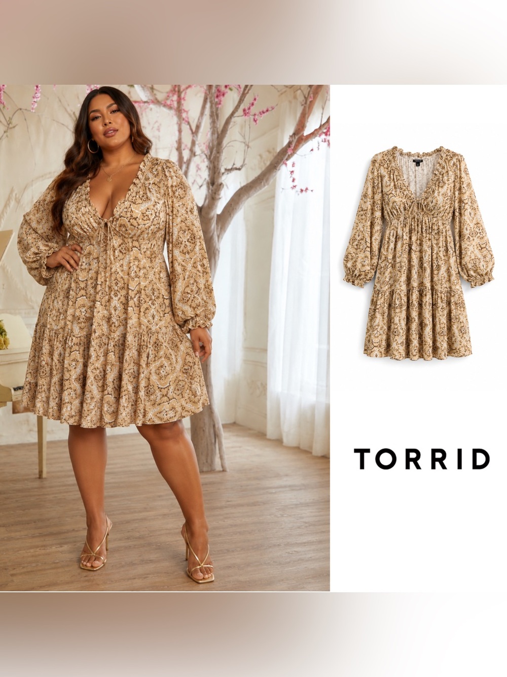 NEW Torrid Beige Paisley Tiered Mini Dress
